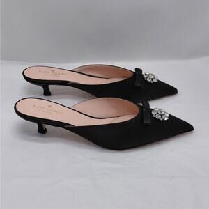 Kate Spade Womens Mules 7M Black Satin Bow Crystal Luxury Cocktail Party Shoes